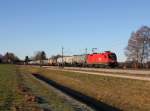 Die 1116 191 mit einem Güterzug am 14.12.2013 unterwegs bei Übersee.