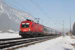 1116 161 mit dem Zusatzzug IC 15860 am 01.02.2014 bei Niederaudorf.