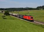 Die 1116 177 mit einem Güterzug am 04.06.2014 unterwegs bei Köstendorf.