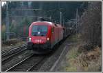 1116 223 bei der Durchfahrt der Station Klamm-Schottwien am Semmering mit einem Gterzug am 25.11.2006.