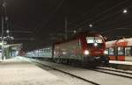 1116 139 waits to depart Innsbruck whilst working EN246, 2247 Wien-Bregenz, 2 February 2015