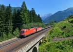 1116 091 + 1144 023 mit einem Güterzug am 03.08.2013 bei Angertal.