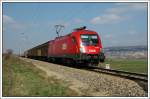1116 158 mit einem Gterzug nach Sopron zwischen Mllerndorf und Wulkaprodersdorf auf den Geleisen der Raaber Bahn, aufgenommen am 10.3.2007