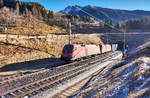 1116 064-7 und 1116 169-4 verlassen mit dem Intercombi/Samskip, den Kaponig-Tunnel bei Mallnitz-Obervellach.