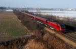 Railjet 63, ... unterwegs von Mnchen Hbf. nach Budapest Keleti-pu. am 17.01.2009 kurz nach Himberg.