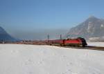 1116 231 mit einem RJ nach Bregenz am 26.01.2013 bei Niederaudorf.