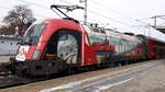 1116.159-5 (150 Jahre Brenner Bahn) mit REX 2328 am 18.02.2018 in Bhf. Mödling