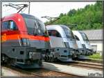 Alle 3 Railjet (1116.200,1016.034,1016.035) prsentieren sich in Mrzzuschlag anlsslich des Dampflokfest 2007.