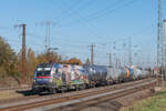 28.10.2021; ÖBB 1116 157  Polizei  zieht einen Kesselzug aus dem Bahnhof Großkorbetha gen Alpen.