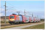 1116 250 (Feuerwehr) pendelte am 14.3.2009 den ganzen Tag zwischen Stockerau und Krems. Hier mit dem REX 7120.