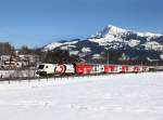 Die 1116 264 mit einem Pendelzug nach Kirchberg am 26.01.2013 unterwegs bei Kitzbhel Schwarzsee.