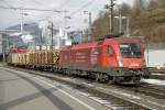 1116 153 (Montan) mit Güterzug am 1.02.2014 in Bruck/Mur.