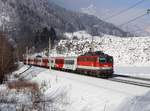 Die 1142 688 mit einem REX am 27.01.2018 unterwegs bei Bischofshofen.