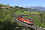 1144.125+1116.041 fahren mit GAG-49417 über den Abfaltersbachgraben-Viadukt am Eichberg.