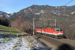 Vor dem Schneeweiss leuchtenden Schneeberg,fahren 1144.116+290 und 111 als N.