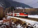 Die 1144 119 mit einem REX am 13.01.2018 unterwegs bei Bischofshofen.