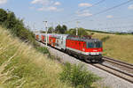 Die schöne,neue 1144.270 fährt mit ihren REX von Wien nach Payerbach am 3.7.18 bei Pfaffstätten.