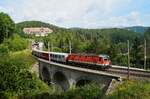 Aufgrund zahlreicher Fehlentscheidungen in der Vergangenheit kämpfen die Österreichischen Bundesbahnen derzeit mit einem erheblichen Fahrzeugmangel bei den Fernverkehrswagen. Viele der ehemals gut erhaltenen Wagen wurden ins Ausland verkauft, andere stehen untauglich im TS-Werk. Stellvertretend für diese Zustände steht der IC 735 (Wien Hbf - Villach Hbf), der den Sommer über mit einem CRD-Wendezugsatz und einem SBB-Panoramawagen für die 1. Klasse geführt werden musste und so weitaus weniger Komfort bot als die eigentlich für diese Leistung vorgesehenen Modularwagen (etwa durch die fehlende Klimatisierung und die engeren Sitzabstände). Am 24.08.2023 war die 1144 075 für die Führung des Zuges 735 zuständig, wobei sie am Wolfsbergkogel kurz vor dem Bahnhof Semmering dokumentiert werden konnte. 