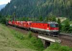 Ein Lokzug vom Brenner nach Wrgl bestehend aus 1144 208 + 1216 016 + 1116 271 und zwei weiteren 1144 am 26.06.2010 unterwegs bei Wolf am Brenner.