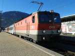 1144 064 mit R 4863 (Lienz - Spittal-Millstättersee) kurz vor der Abfahrt im Bahnhof Lienz, 23.12.2014