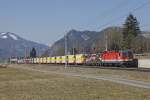 1144 108 + 1116 170 mit GZ58660 (Eisenerz - Leoben Donawitz) bei Mautern am 18.03.2015. Die Wagengarnutur des Zuges besteht aus neuen Inno Freight Wagen welche jetzt auch für den Erzverkehr verwendet werden.