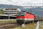 ÖBB Lok 1144 037 mit einem Güterzug Richtung Österreich,bei der Ausfahrt in Buchs/SG.15.06.16