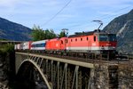 Die RoLa 43255 von Salzburg nach Triest, geführt von 1144.073 und 1216.001, konnte am 24.