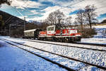 1163 014-4  Günter  wartet mit dem VG von Awanst Holzhof Arnbach nach Lienz, im Bahnhof Abfaltersbach, auf die Kreuzung mit dem REX 1866.
Aufgenommen am 22.12.2017.