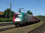 1216 004  EM Lok Italien  durchfhrt am 7.8.2008 den Bahnhof Bad Endorf.