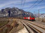 Die 1293 018 und die 1293 011 mit einem Güterzug am 02.03.2019 unterwegs bei San Michele all'Adige.
