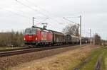 Der ÖBB-Vectron 1293 198 führte am 07.03.21 den Güterzug von Rostock-Seehafen kommend durch Jeßnitz Richtung Bitterfeld. Über Leipzig und Dresden wird er noch durch Tschechien nach Österreich fahren.