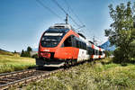 4024 006-2 fährt als S2 4320 (Rosenbach - Villach Hbf - Feldkirchen in Kärnten - St. Veit a. d. Glan), bei Schlatten, nahe Rosenbach vorüber.
Aufgenommen am 28.8.2018.