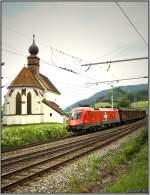 EM Lok 1116 075 Schweiz fhrt mit einem Gterzug von Villach kommend in Richtung Wien.
St.Michael 14.06.2008