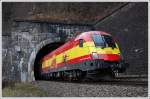 1116 0232 „Spanien“ am 20.11.2008 bei der Ausfahrt aus dem 158 Meter langen Annaberg-Tunnel kurz nach St. Michael. Am Haken hatte sie 54752 nach Bruck an der Mur, und bei Frachtaufkommen weiter nach Graz.