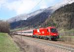 1216 014 (E190 014) passes Mules whilst working EC87, 1131 Munich-Venice Santa Lucia, 24 March 2014