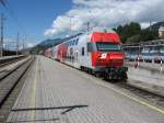 Hier ein dreiteiliger Wiesel Doppelstock Zug mit 1116 073 als Vorspann. Das Bild enststand am 31.8.2006 in Bludenz.