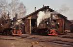 Nach den Aufnahmen von den diesjährigen Adventssonderfahrten auf der Steyrtalbahn ein Rückblick in den April 1975: An einem Frühlingstag stehen 298.51 und 298.52 im Heizhaus Garsten.