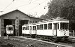 Pöstlingbergbahn Linz__Tw XII, XV und ?? an der Remise in Urfahr.__28-07-1975