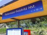 Bahnhofsschild von Paternion-Feistritz Hst. am 9.8.2015