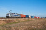 386 006 mit Containerganzzug am späten Nachmittag des 31.03.2017 kurz vor Absdorf auf der FJB.