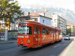 Lohner/Lizenz Duewag 6-achser Nr. 77 der Innsbrucker Verkehrsbetriebe als Linie 1 am 22.10.2008 in Innsbruck, Ing.-Etzel-Straße