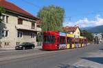Tw. 304 der Linie 3 der Innsbrucker Verkehrsbetriebe (Bombardier Flexity Outlook) mit Ziel Peerhofsiedlung in der Amraser Straße. Aufgenommen 17.8.2018.