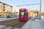 Innsbruck: Letzter Betriebstag der Linie 3 nach Technik West, hier Tw. 314 an der Endhaltestelle Amras. Mit Eröffnung der Linie 2 wird die 3 wieder auf die Innenstadtrunde gekürzt. Aufgenommen 25.1.2019.