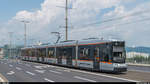 Flexity Cityrunner 079 der zweiten Generation überquert am 31. Mai 2017 die Nibelungenbrücke über der Donau. Die Linzer Strassenbahn verkehrt auf der aussergewöhnlichen Spurweite von 900 mm.