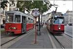 E Wagen 4070 der Linie 2 trifft am Schubertring auf die Sonderfahrt mit Wagen 548.