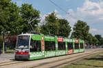 Wien 

Wiener LInein ULF B1 756 mit der WKO Vollwerbung als Linie 71 beim Zentralfriedhof 2. Tor, 21.06.2018