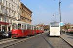 Wien Wiener Linien SL 49 (c4 1359 + E1 4549) I, Innere Stadt, Bellariastraße am 18. Oktober 2018. - Hersteller der beiden Wagen: Bombardier-Rotax, vorm. Lohnerwerke, in Wien-Floridsdorf. Baujahre: 1975 (E1 4549) und 1976 (c4 1359). 