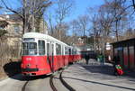 Wien Wiener Linien SL 49 (c4 1336 + E1 4528 (Bombardier-Rotax 1975 bzw. 1973)) XIV, Penzing, Hütteldorf, Endstation Hütteldorf, Bujattigasse (Ausstieg) am 15. Feber / Februar 2019.