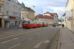 Wien Wiener Linien SL 49 (E1 4554 + c4 1351 (beide: Bombardier-Rotax 1976)) XIV, Penzing, Hütteldorf, Linzer Straße / Bergmillergasse / Hüttelbergstraße am 11. Feber / Februar 2019.