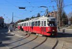 Wien Wiener Linien SL 49 (E1 4536 + c4 1337 (Bombardier-Rotax, vorm. Lohnerwerke, 1974 bzw. 1975)) XIV, Penzing, Oberbaumgarten, Linzer Straße / Hütteldorfer Straße am 15. Feber / Februar 2019.